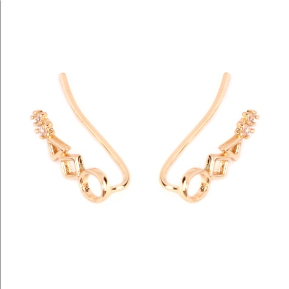 CUBIC ZIRCONIA GOLD CRAWLER EARRINGS - GEOMETRIC SHAPES - Picture 3 of 4